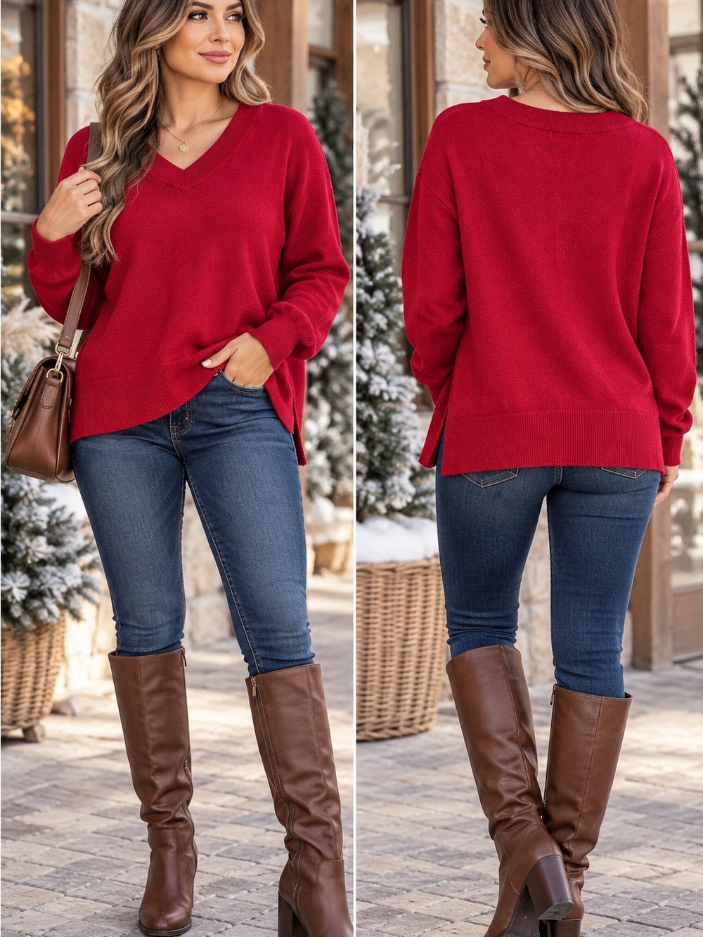 Ava & Viv Red V-Neck Sweater 1X Long Sleeve